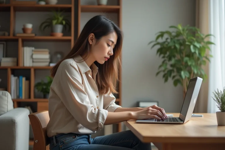 Femme travaillant à domicile sur son ordinateur portable