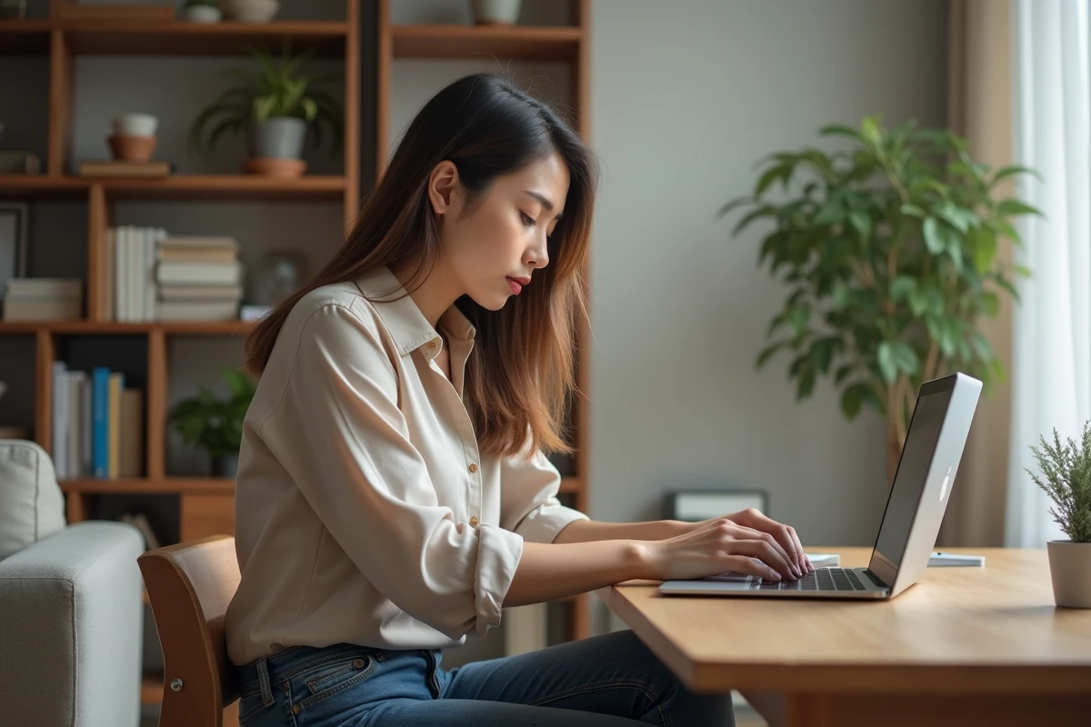 Femme travaillant à domicile sur son ordinateur portable