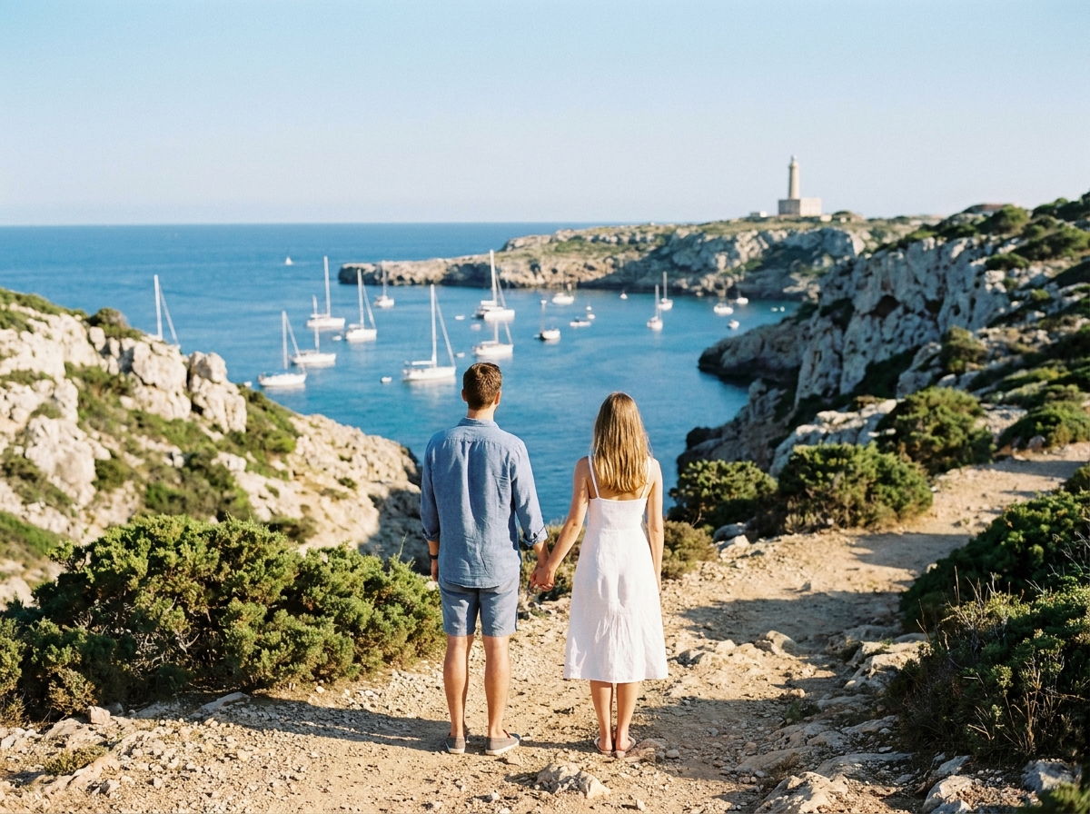 Jeune couple admirant la vue sur la côte rocheuse
