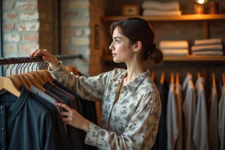 Jeune femme dans une boutique de mode française
