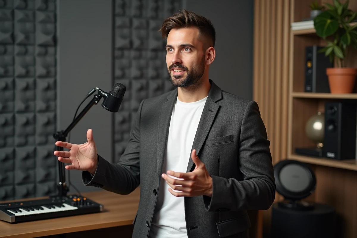 Producteur de musique Igor Tikovoi en interview dans un studio moderne discutant de son parcours artistique