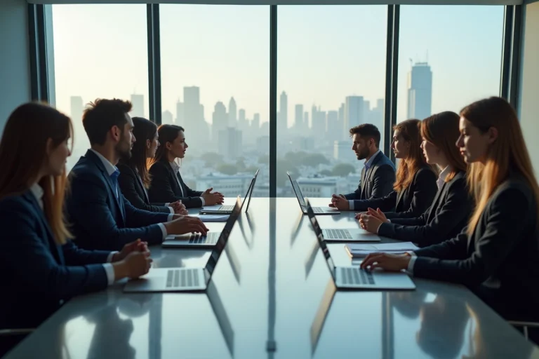 Groupe de jeunes professionnels en réunion à Paris